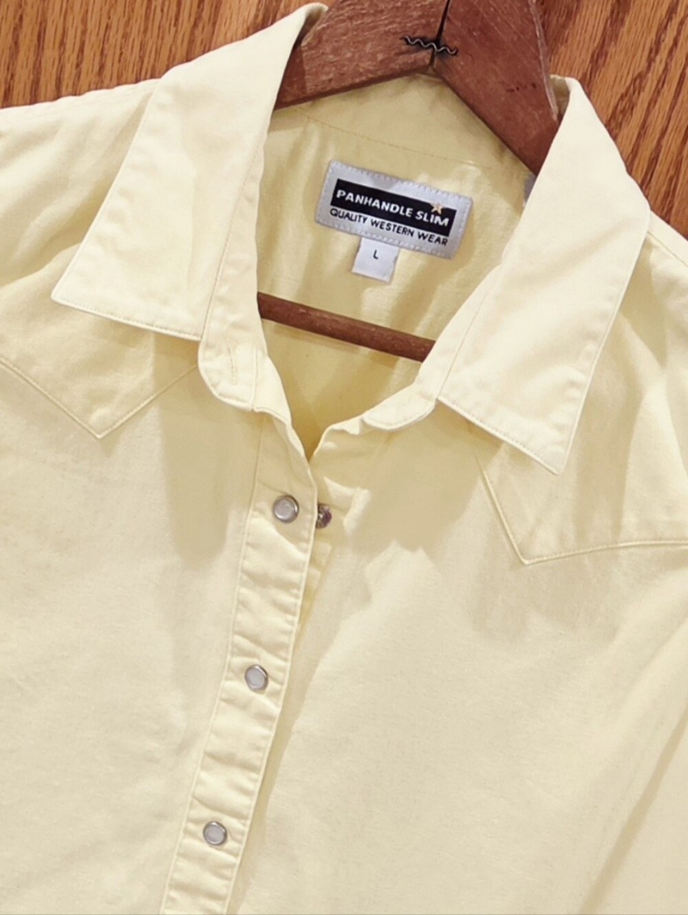 Panhandle Slim Pearl Snap Sleeveless Western Shirt Yellow L 100% Cotton